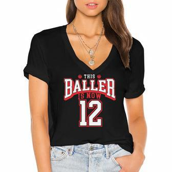 12Th Birthday Basketball Lover 12 Years Old Bday Women's Jersey Short Sleeve Deep V-Neck Tshirt | Mazezy