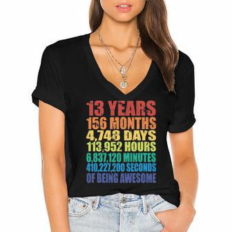 13Th Birthday For Boys & Girls 13 Years Of Being Awesome Women's Jersey Short Sleeve Deep V-Neck Tshirt | Mazezy
