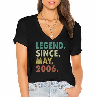 16 Years Old Funny Legend Since May 2006 16Th Birthday Gifts Women's Jersey Short Sleeve Deep V-Neck Tshirt | Mazezy