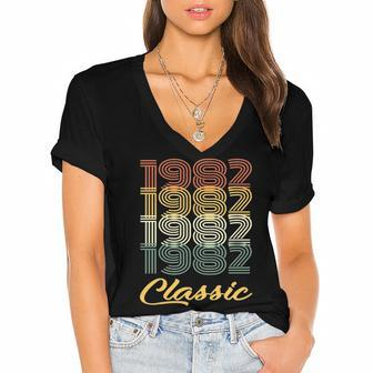 1982 Classic Birthday Women's Jersey Short Sleeve Deep V-Neck Tshirt - Seseable