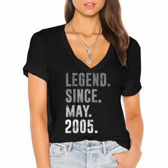 2005 17 Legend Since May 2005 17Th Birthday Retro Vintage Women's Jersey Short Sleeve Deep V-Neck Tshirt | Mazezy