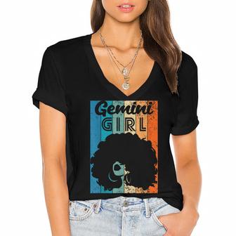 Born In May 21 To June 20 Birthday Gemini Girl Afro Hair  Women's Jersey Short Sleeve Deep V-Neck Tshirt