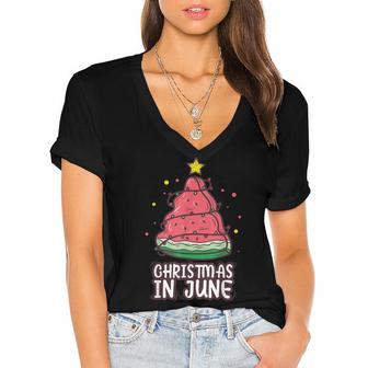 Celebrate Christmas In June With Watermelon Christmas Lights  Women's Jersey Short Sleeve Deep V-Neck Tshirt
