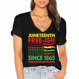 Juneteenth Free-Ish Since 1865 Pan African Flag 1865   Women's Jersey Short Sleeve Deep V-Neck Tshirt