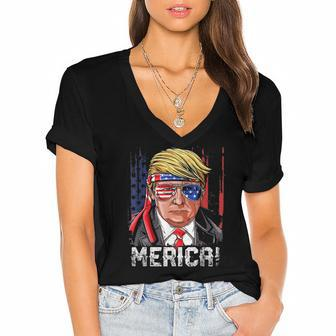 2024 Trump 4Th Of July S Merica Women's Jersey Short Sleeve Deep V-Neck Tshirt | Mazezy