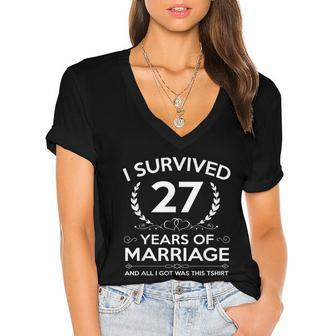 27Th Wedding Anniversary Gifts Couples Husband Wife 27 Years V2 Women's Jersey Short Sleeve Deep V-Neck Tshirt - Monsterry AU