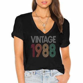 34Th Birthday Men Women Vintage 1988 Retro 34 Years Old Women's Jersey Short Sleeve Deep V-Neck Tshirt | Mazezy
