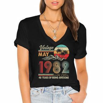 40 Years Old 40Th Birthday Decoration May 1982 Women's Jersey Short Sleeve Deep V-Neck Tshirt | Mazezy