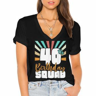 40Th Birthday Squad Vintage Retro Funny 40 Year Old Birthday Women's Jersey Short Sleeve Deep V-Neck Tshirt - Seseable