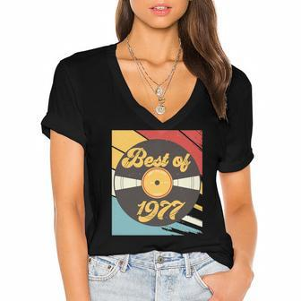45Th Birthday Gift Vinyl Record Vintage 1977 Women's Jersey Short Sleeve Deep V-Neck Tshirt | Mazezy