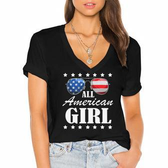 4Th July America Independence Day Patriot Usa Womens & Girls Women's Jersey Short Sleeve Deep V-Neck Tshirt | Mazezy