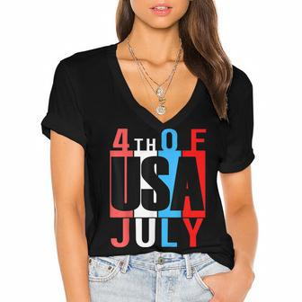 4Th Of July Usa Patriotic Family Matching Mom Dad Boy Girl Women's Jersey Short Sleeve Deep V-Neck Tshirt - Seseable