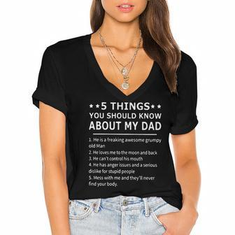 5 Things You Should Know About My Dad Creative 2022 Gift Women's Jersey Short Sleeve Deep V-Neck Tshirt - Seseable