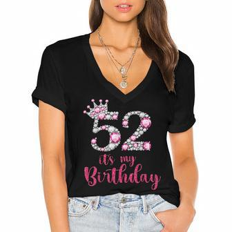 52 Its My Birthday 52Nd Birthday 52 Years Old Bday Women's Jersey Short Sleeve Deep V-Neck Tshirt - Seseable