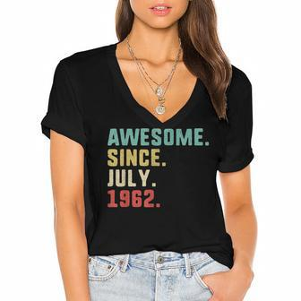 60Th Birthday Men Awesome Since July 1962 Women's Jersey Short Sleeve Deep V-Neck Tshirt - Seseable