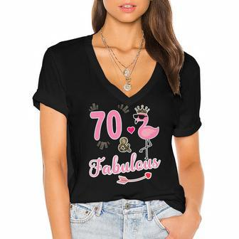 70 And Fabulous - 70 Years Old Women's Jersey Short Sleeve Deep V-Neck Tshirt | Mazezy