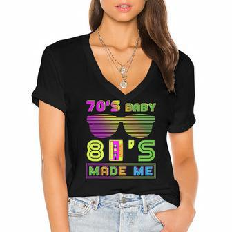 70S Baby 80S Made Me Funny Nostalgic Born In The 70S But 80S Women's Jersey Short Sleeve Deep V-Neck Tshirt | Mazezy