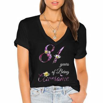 81 Years Old Awesome Floral 1941 81St Birthday Gift Women's Jersey Short Sleeve Deep V-Neck Tshirt | Mazezy