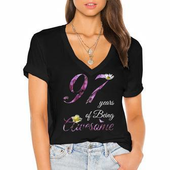 97 Years Old Awesome Floral 1925 97Th Birthday Gift Women's Jersey Short Sleeve Deep V-Neck Tshirt | Mazezy