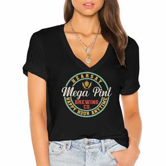 A Mega Pint Brewing Co Hearsay Happy Hour Anytime Tee Women's Jersey Short Sleeve Deep V-Neck Tshirt | Mazezy