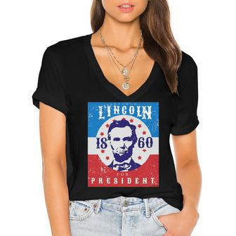 Abraham Lincoln 4Th Of July Usa For President 1860 Gift Women's Jersey Short Sleeve Deep V-Neck Tshirt | Mazezy