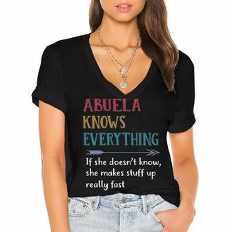 Abuela Grandma Gift Abuela Knows Everything Women's Jersey Short Sleeve Deep V-Neck Tshirt - Seseable
