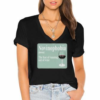 Adult Funny Wine Alcohol - Novinophobia Noun Definition Women's Jersey Short Sleeve Deep V-Neck Tshirt | Mazezy