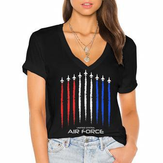 Air Force Us Veterans 4Th Of July T American Flag Women's Jersey Short Sleeve Deep V-Neck Tshirt - Seseable