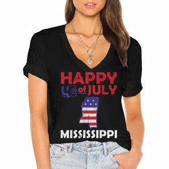 American Independence Day 4Th July Veteran Mississippi Women's Jersey Short Sleeve Deep V-Neck Tshirt - Seseable