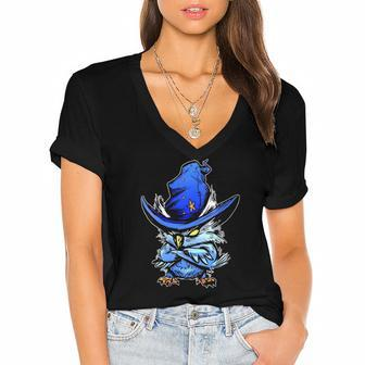 Angry Owl Creepy Cute Design For Witches And Kawaii Women's Jersey Short Sleeve Deep V-Neck Tshirt | Mazezy