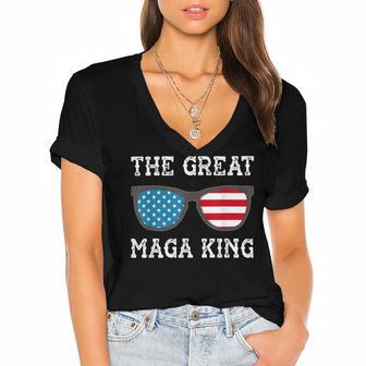 Anti Joe Biden Ultra Maga The Return Of The Great Maga King V3 Women's Jersey Short Sleeve Deep V-Neck Tshirt | Favorety