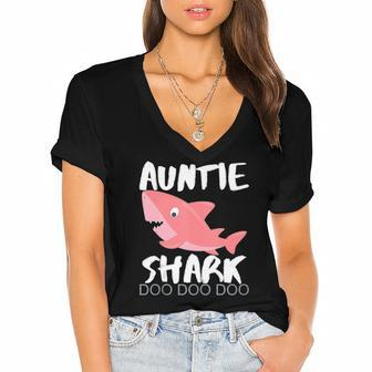 Auntie Shark Gift From Niece Nephew Women's Jersey Short Sleeve Deep V-Neck Tshirt | Mazezy