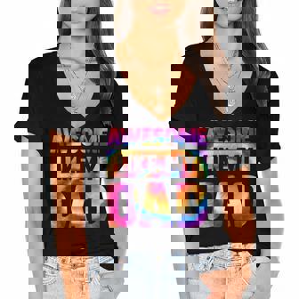 Awesome Like My Dad Matching Fathers Day Family Kids Tie Dye V2 Women's Jersey Short Sleeve Deep V-Neck Tshirt | Mazezy