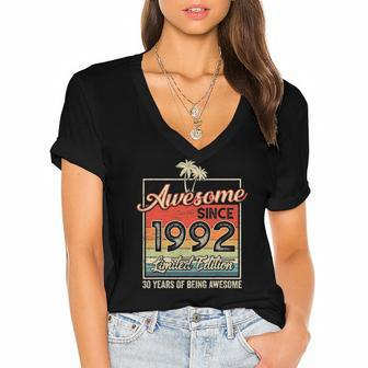 Awesome Since 1992 30Th Birthday Gifts 30 Years Old Vintage Women's Jersey Short Sleeve Deep V-Neck Tshirt | Mazezy