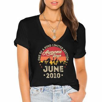 Awesome Since June 2010 Vintage 12Th Birthday Women's Jersey Short Sleeve Deep V-Neck Tshirt | Mazezy