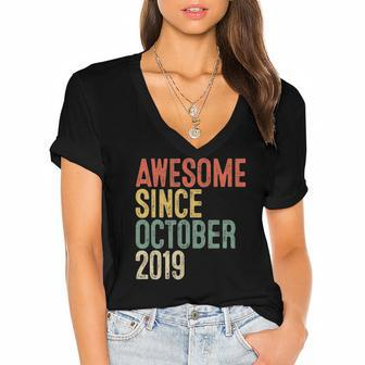 Awesome Since October 2019 3Rd Birthday Gift 3 Years Old Women's Jersey Short Sleeve Deep V-Neck Tshirt | Mazezy