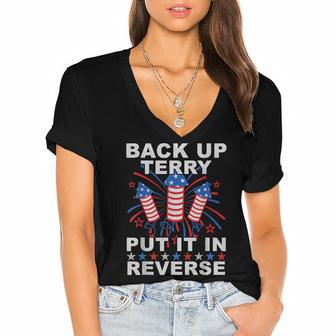 Back Up Terry Put It In Reverse Firework Funny 4Th Of July Women's Jersey Short Sleeve Deep V-Neck Tshirt | Mazezy