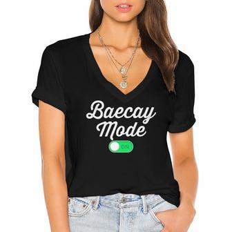 Baecay Mode On Vacation Baecation Matching Couples Women's Jersey Short Sleeve Deep V-Neck Tshirt | Mazezy