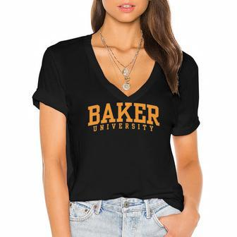 Baker University Oc0317 Private University Women's Jersey Short Sleeve Deep V-Neck Tshirt | Mazezy