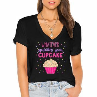 Baking Cute Cupcake Cook Cake Decorator Sprinkles Baker Art Women's Jersey Short Sleeve Deep V-Neck Tshirt | Mazezy