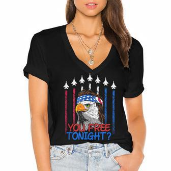 Bald Eagle You Free Tonight 4Th Of July Air Force Patriotic Women's Jersey Short Sleeve Deep V-Neck Tshirt - Seseable