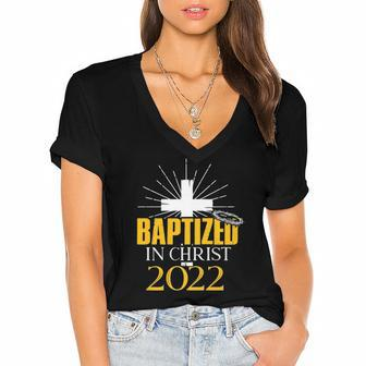 Baptized In Christ 2022  Christian Tee Baptism Faith  Women's Jersey Short Sleeve Deep V-Neck Tshirt