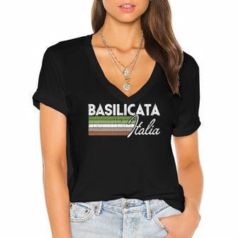 Basilicata Italia - Basilicata Italy Vintage Italy Women's Jersey Short Sleeve Deep V-Neck Tshirt | Mazezy