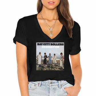 Bay City Rollers Dedication Music Band Women's Jersey Short Sleeve Deep V-Neck Tshirt | Mazezy