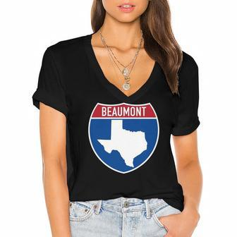 Beaumont Texas Tx Interstate Highway Vacation Souvenir Women's Jersey Short Sleeve Deep V-Neck Tshirt | Mazezy