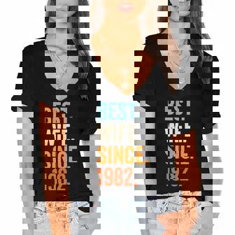 Best Wife Since 1982 40Th Wedding Anniversary 40 Years Women's Jersey Short Sleeve Deep V-Neck Tshirt | Mazezy