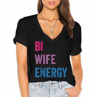 Bi Wife Energy Lgbtq Support Lgbt Lover Wife Lover Respect  Women's Jersey Short Sleeve Deep V-Neck Tshirt