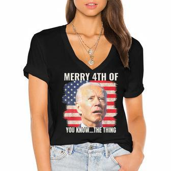 Biden Dazed Merry 4Th Of You Know The Thing Women's Jersey Short Sleeve Deep V-Neck Tshirt - Seseable