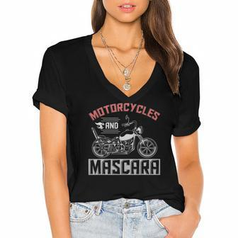 Bike Rider Women Motorcycle Biker Mascara Biking Biker Women's Jersey Short Sleeve Deep V-Neck Tshirt | Mazezy