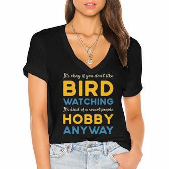 Bird Watching Hobby Anyway Watch Birds Vintage Bird Watcher Women's Jersey Short Sleeve Deep V-Neck Tshirt | Mazezy